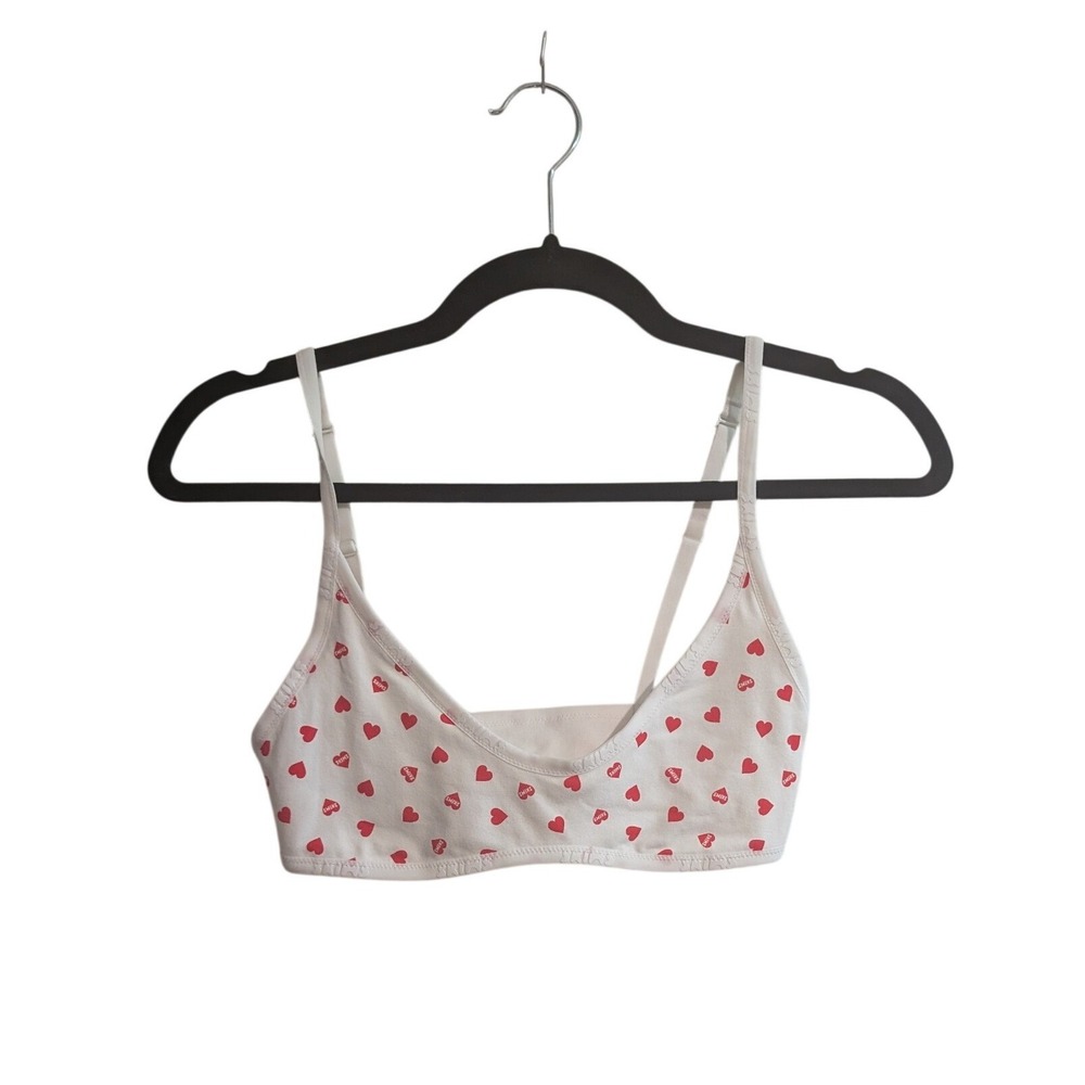 SKIMS Triangle Bralette Womens S White Red Heart Print Cotton Jersey Valentine